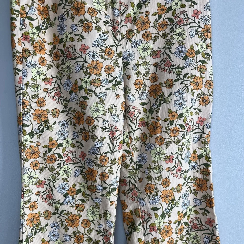 Loft Petite Sutton Kick Crop Pants Beige Orange Yellow Floral Woman’s 2P Belt - Picture 5 of 16